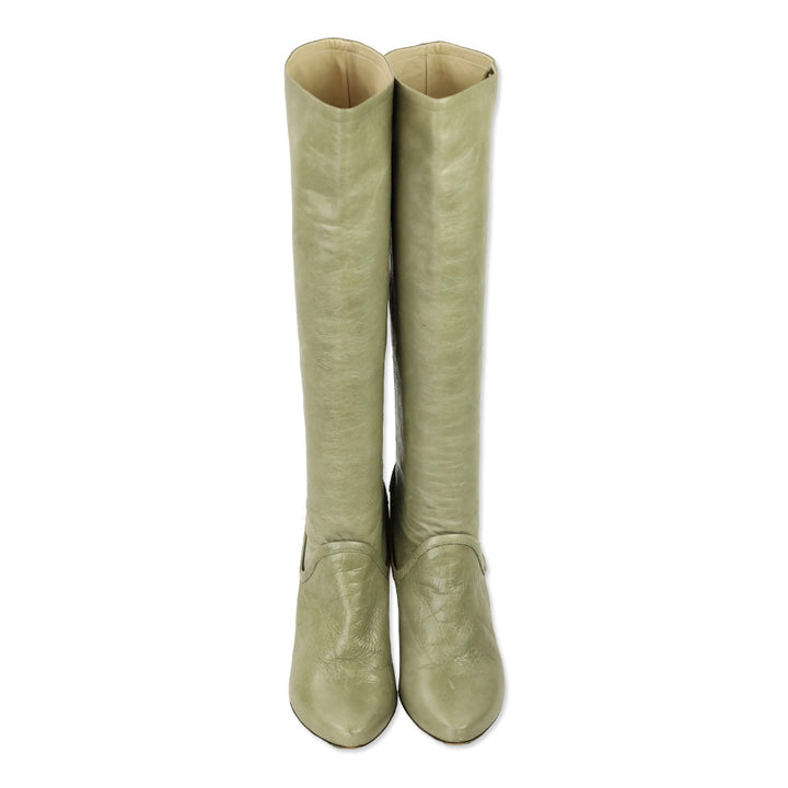 Patrizia Pepe Olive Crinkle Leather Riding Boots