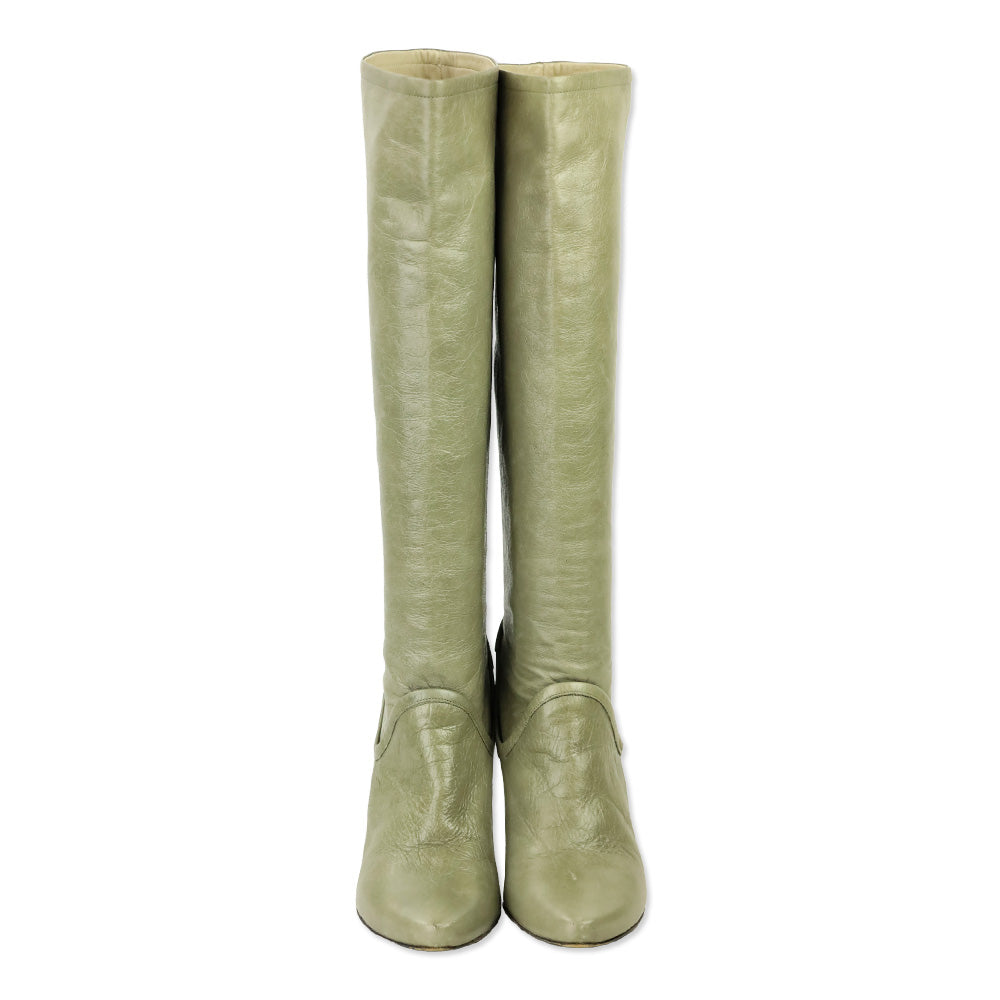 Patrizia Pepe Olive Crinkle Leather Riding Boots