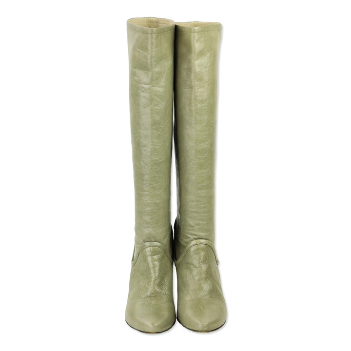 Patrizia Pepe Olive Crinkle Leather Riding Boots
