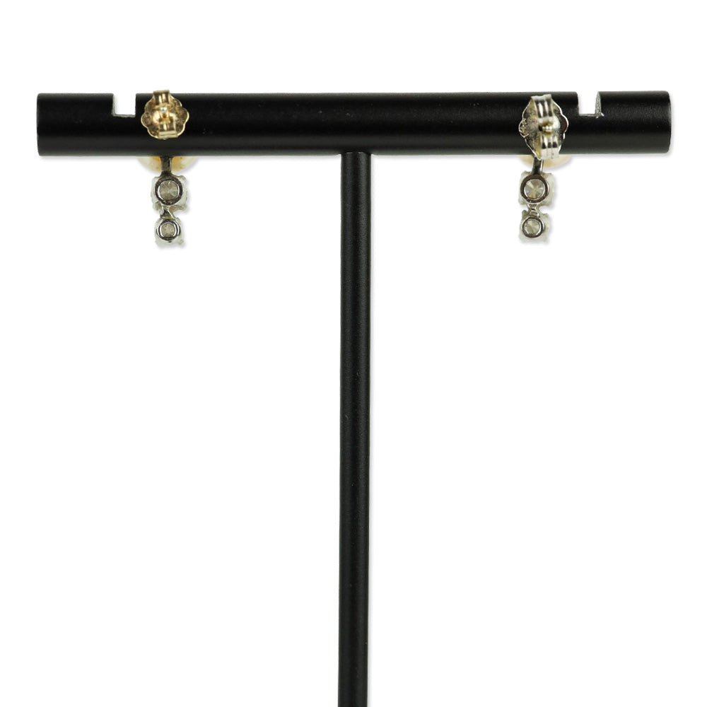 Pearl and 2 Diamond Silver Stud Earrings