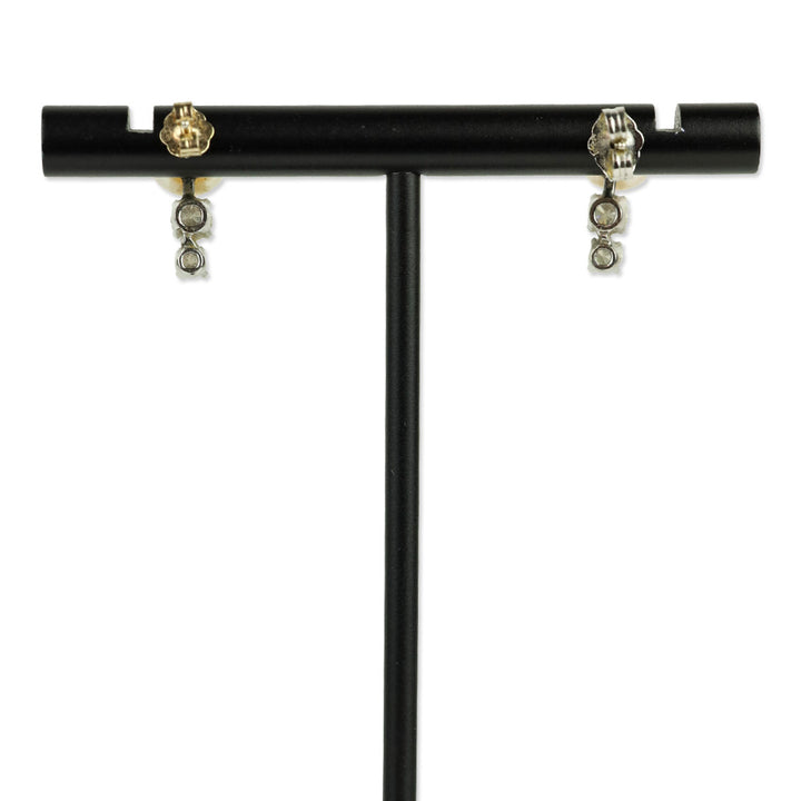 Pearl and 2 Diamond Silver Stud Earrings