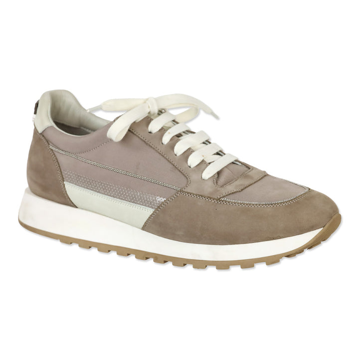 Peserico Amber Beige Nubuck Sequin Low-Top Sneaker