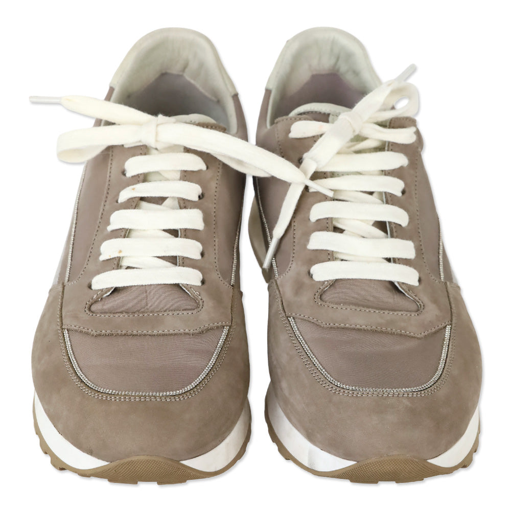 Peserico Amber Beige Nubuck Sequin Low-Top Sneaker