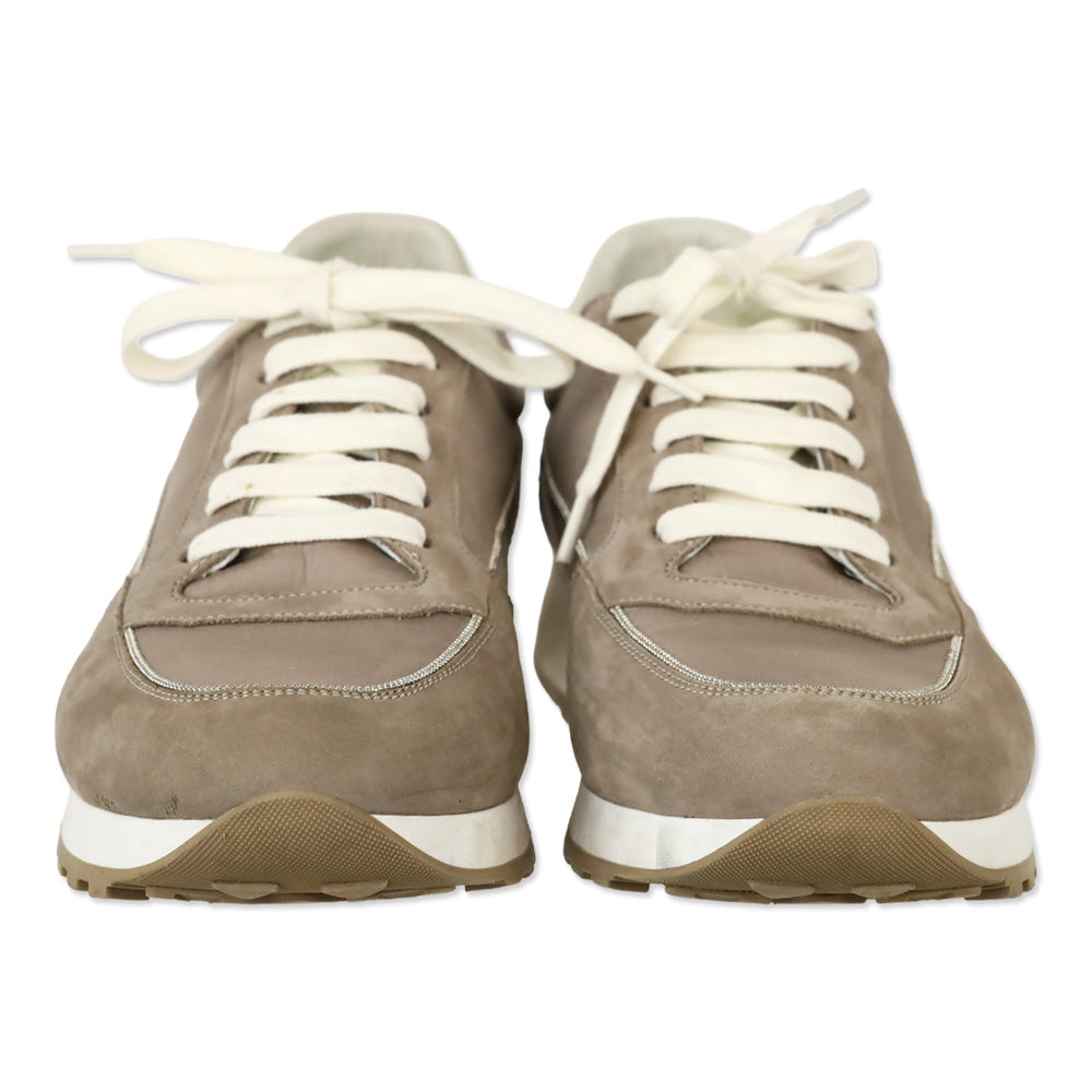 Peserico Amber Beige Nubuck Sequin Low-Top Sneaker