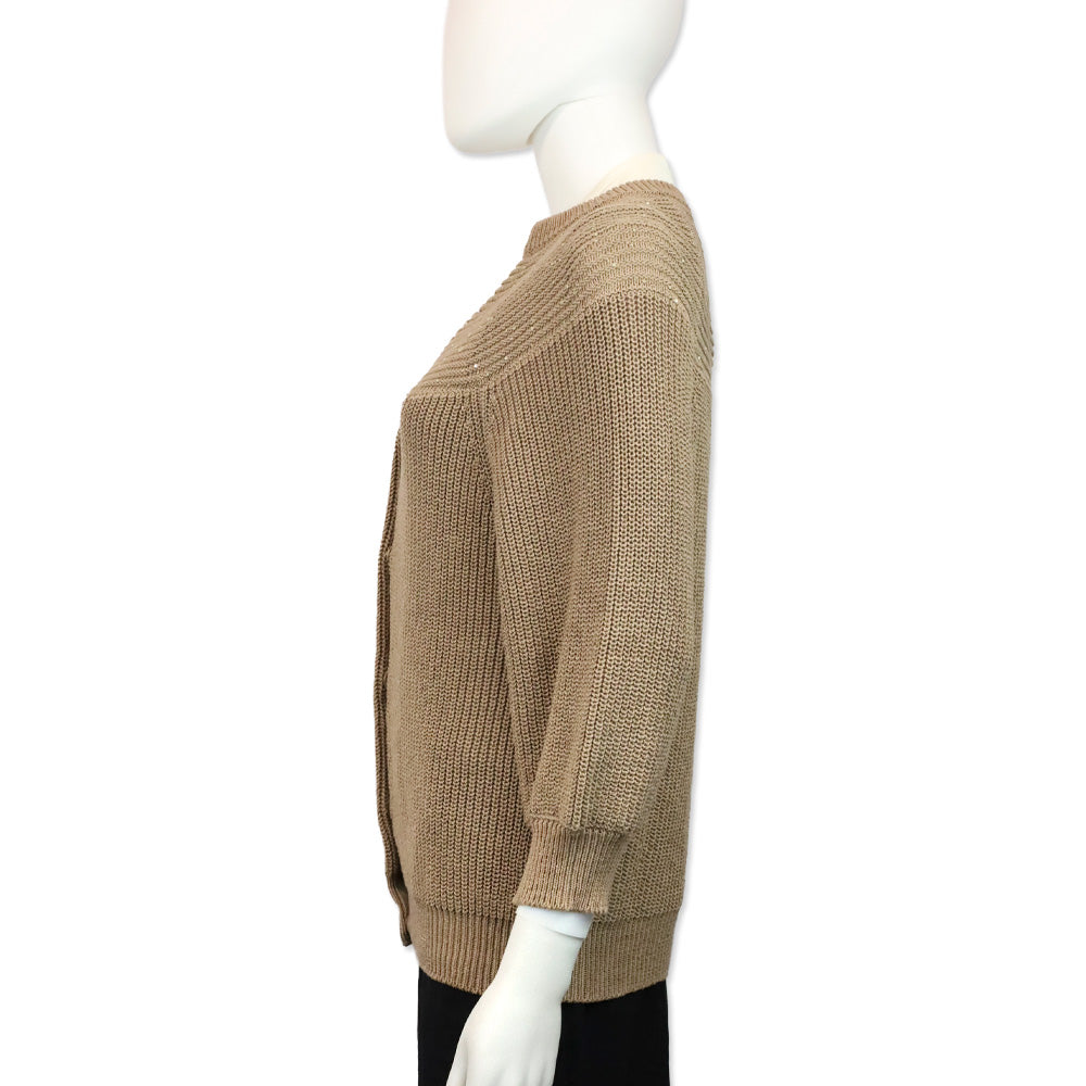 Peserico Tan Sequin Knit Cardigan