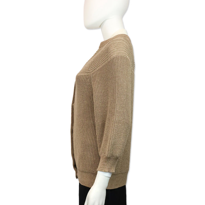 Peserico Tan Sequin Knit Cardigan