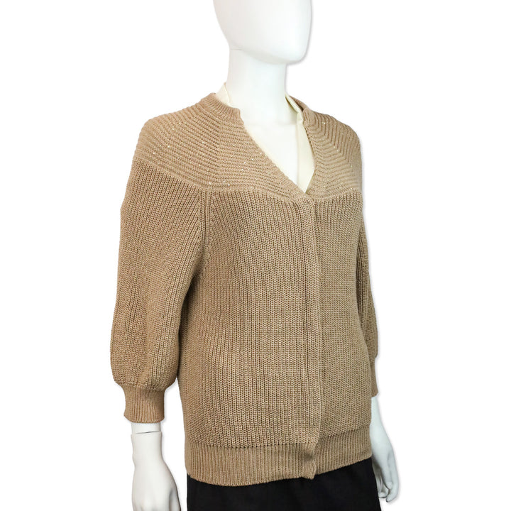 Peserico Tan Sequin Knit Cardigan
