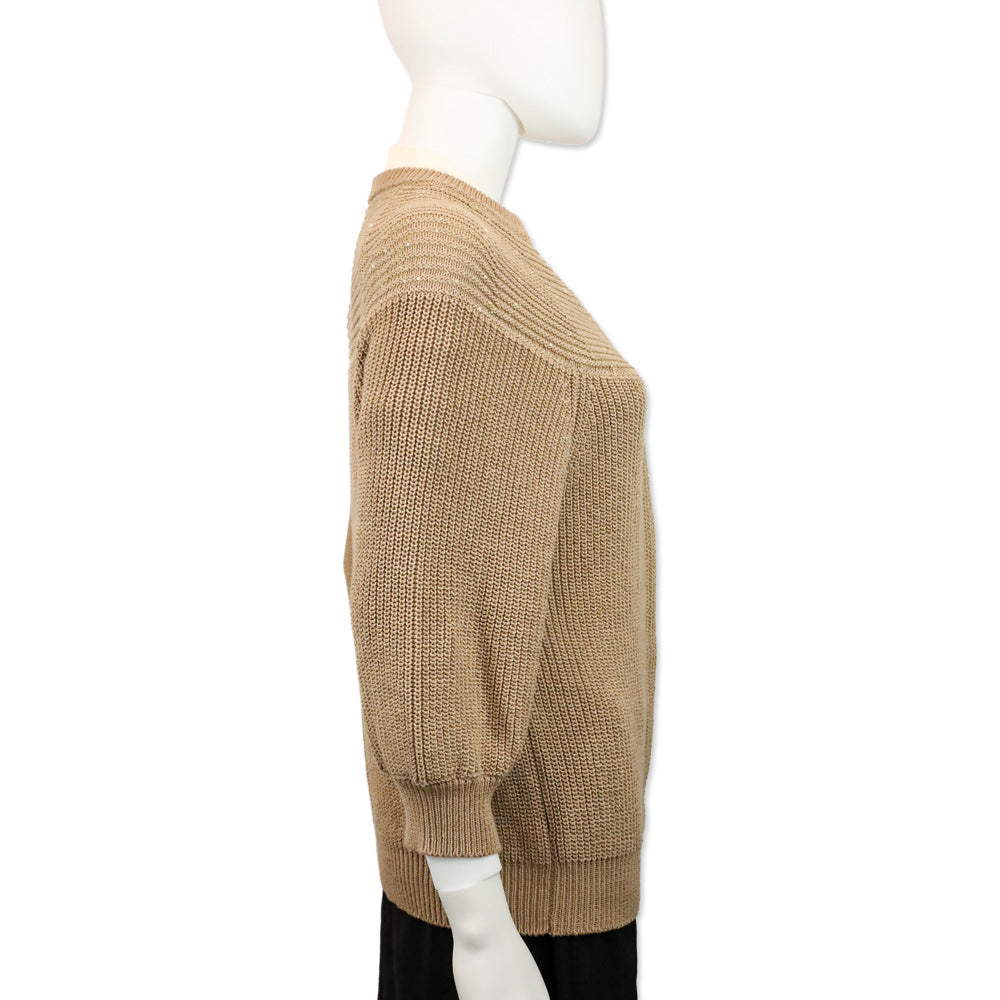 Peserico Tan Sequin Knit Cardigan