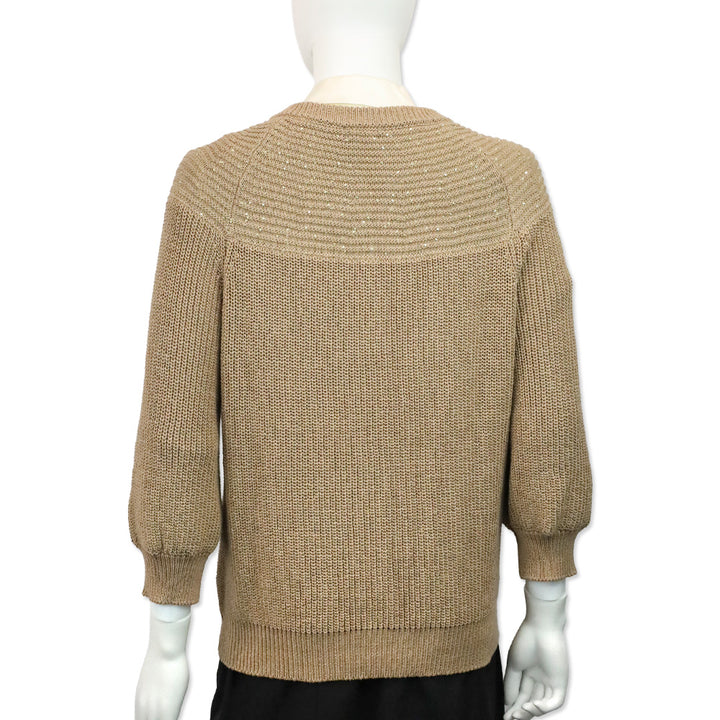 Peserico Tan Sequin Knit Cardigan