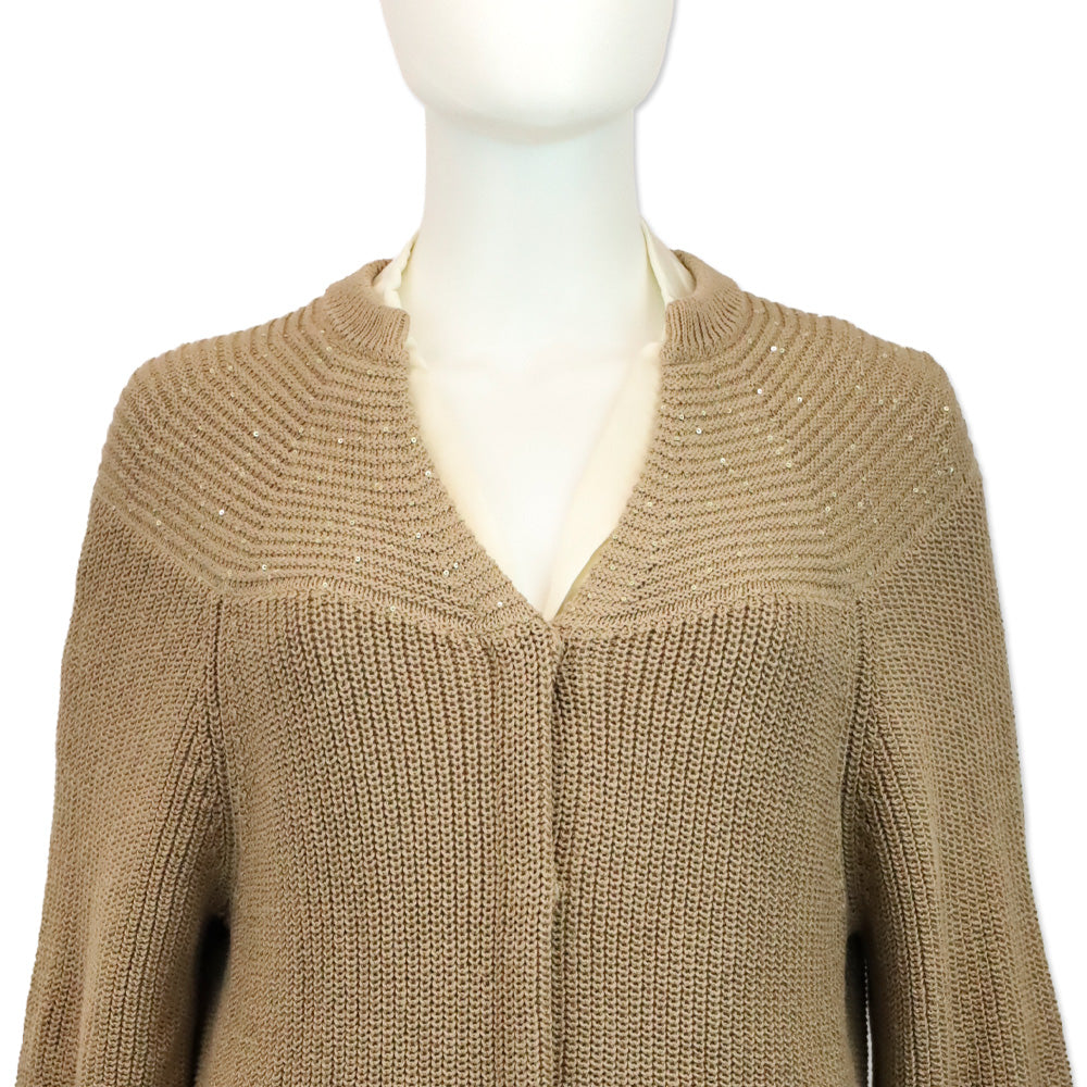 Peserico Tan Sequin Knit Cardigan