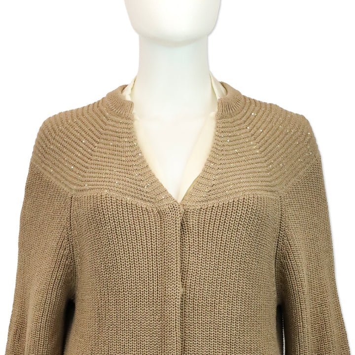 Peserico Tan Sequin Knit Cardigan