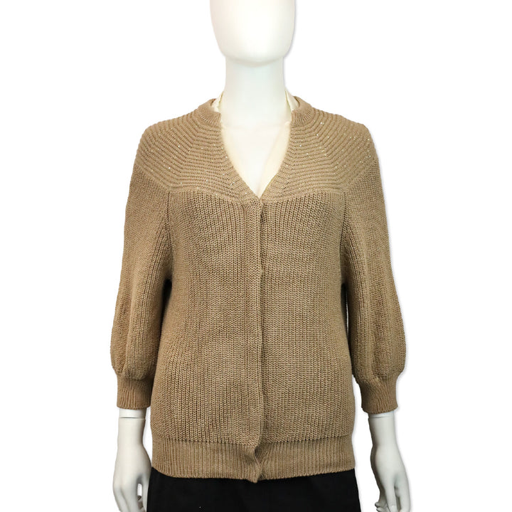 Peserico Tan Sequin Knit Cardigan