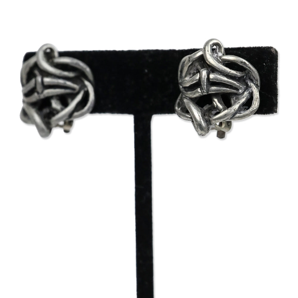 Pewter Woven Stud Clip On Earrings