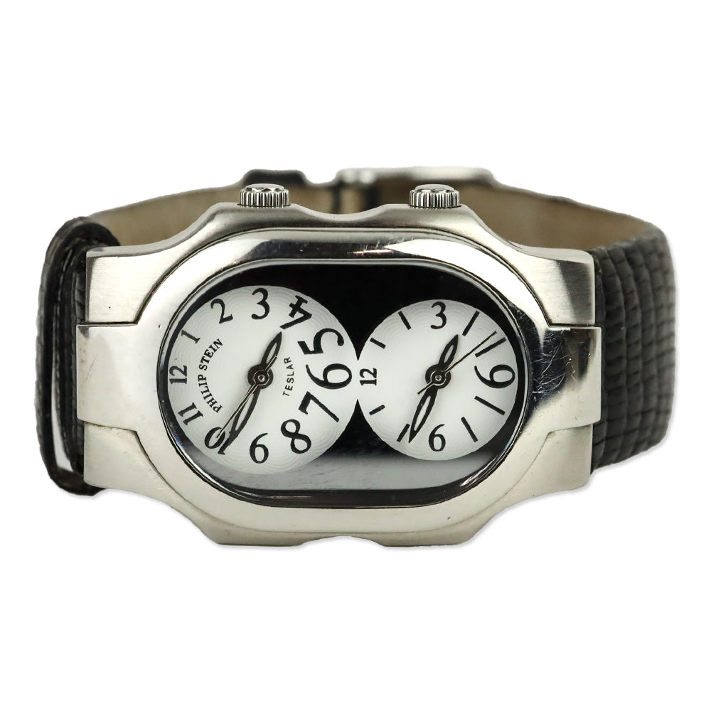 Philip Stein Teslar Watch with Black Lizard Embossed Leather Band