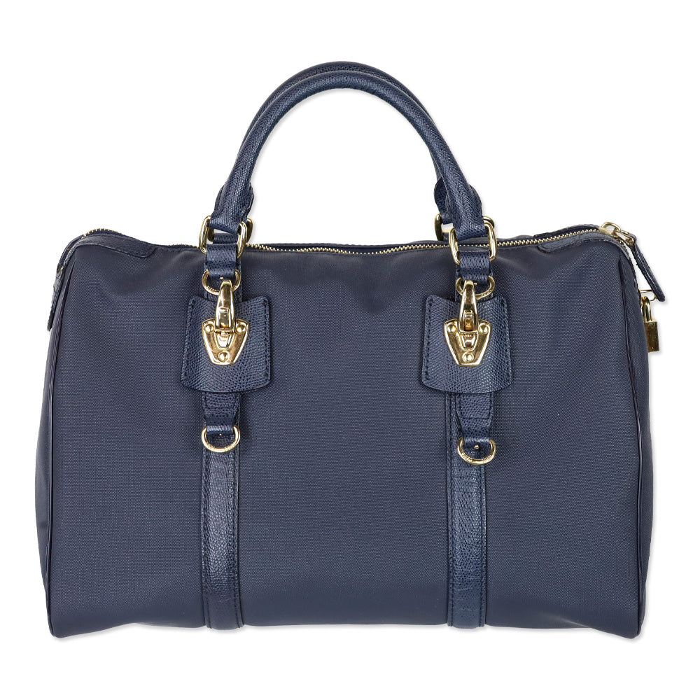 Piero Guidi Blue Coated Canvas Top Handle Satchel