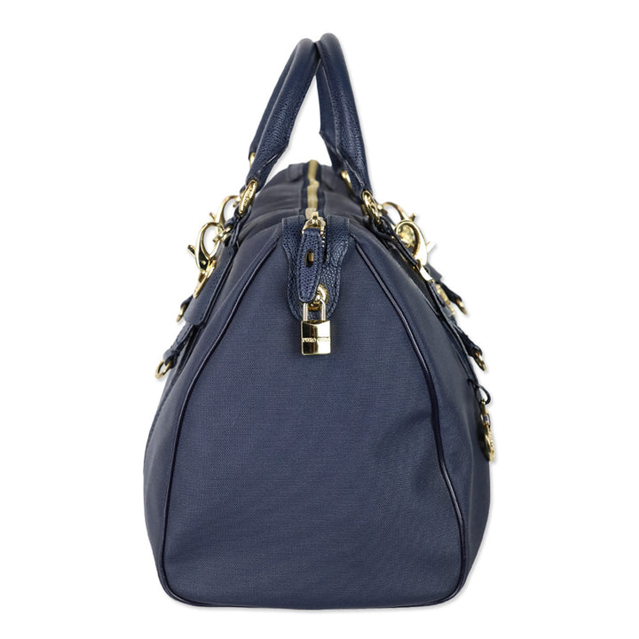 Piero Guidi Blue Coated Canvas Top Handle Satchel