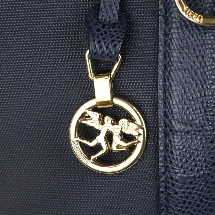 Piero Guidi Blue Coated Canvas Top Handle Satchel