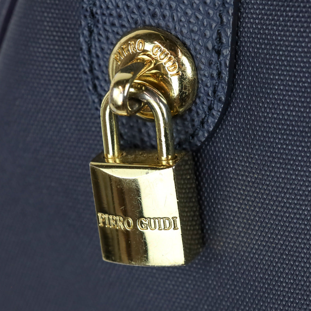 Piero Guidi Blue Coated Canvas Top Handle Satchel