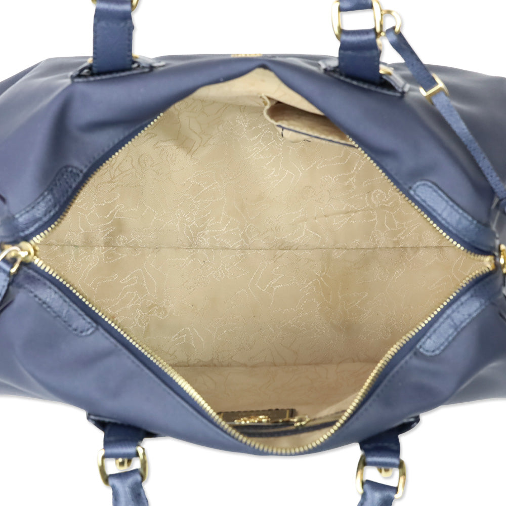 Piero Guidi Blue Coated Canvas Top Handle Satchel