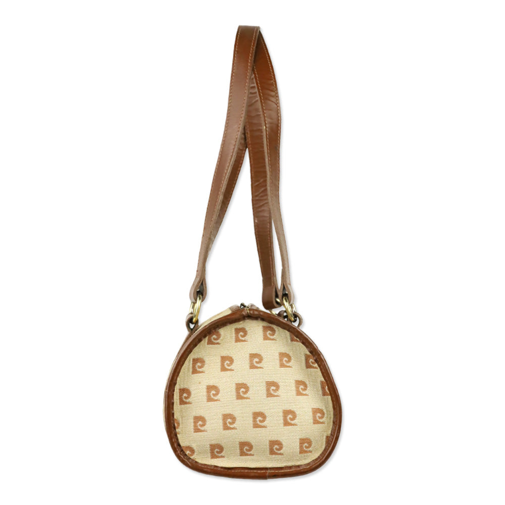 Pierre Cardin Brown Beige Monogram Canvas Barrel Bag