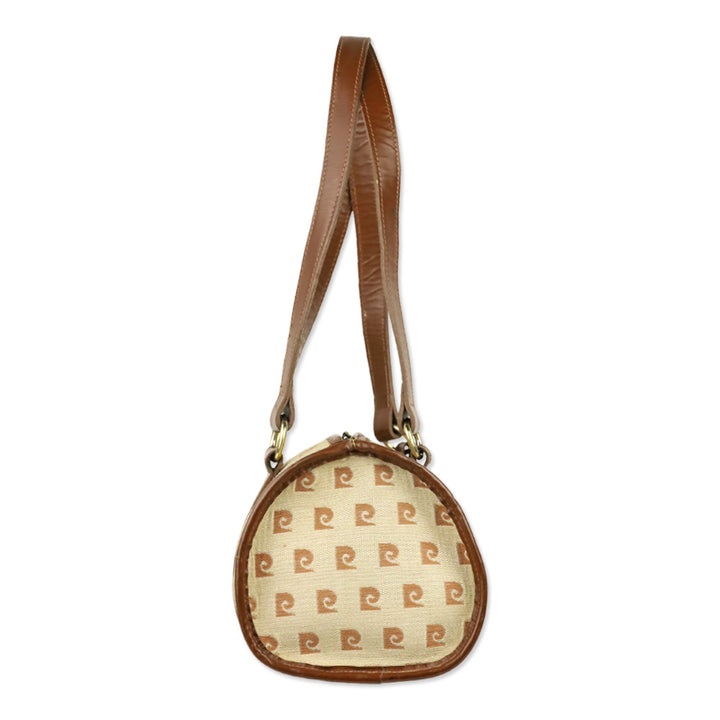Pierre Cardin Brown Beige Monogram Canvas Barrel Bag