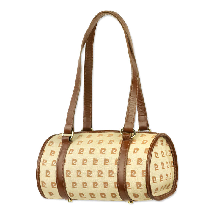 Pierre Cardin Brown Beige Monogram Canvas Barrel Bag