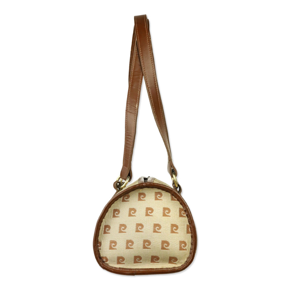 Pierre Cardin Brown Beige Monogram Canvas Barrel Bag