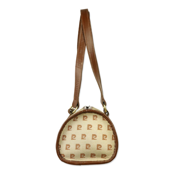 Pierre Cardin Brown Beige Monogram Canvas Barrel Bag