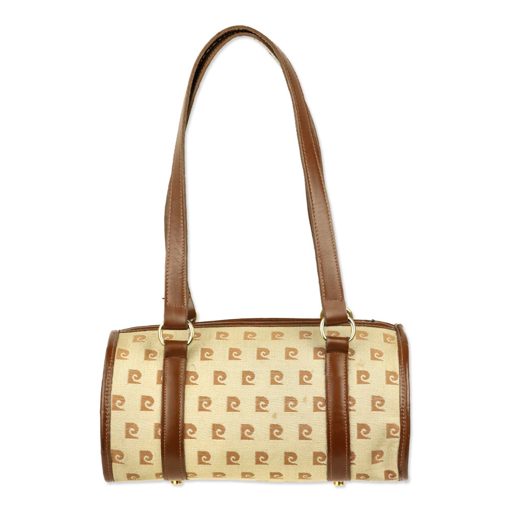 Pierre Cardin Brown Beige Monogram Canvas Barrel Bag