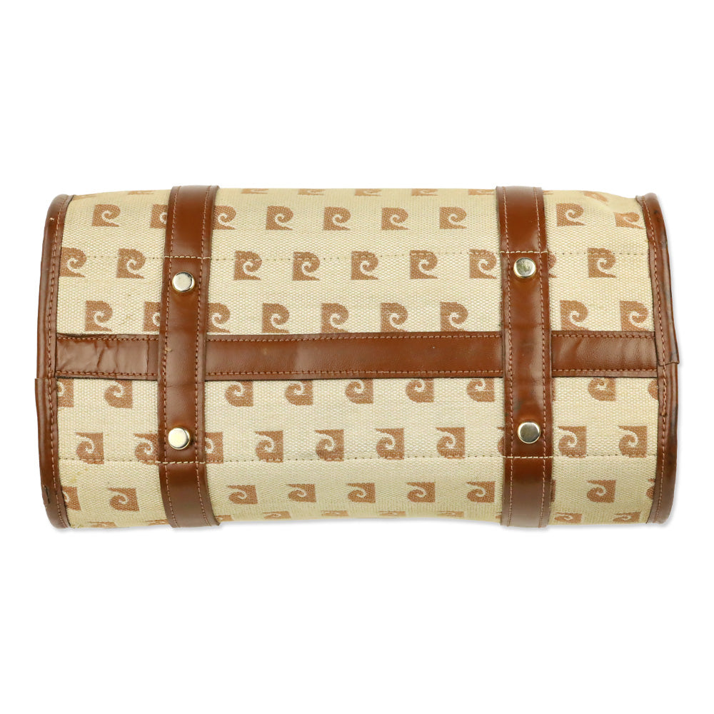 Pierre Cardin Brown Beige Monogram Canvas Barrel Bag