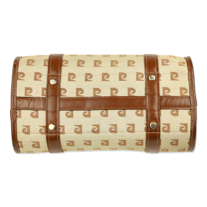 Pierre Cardin Brown Beige Monogram Canvas Barrel Bag