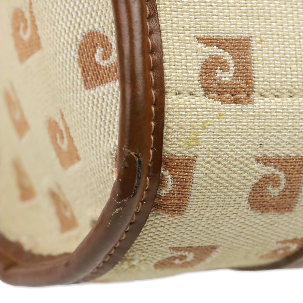 Pierre Cardin Brown Beige Monogram Canvas Barrel Bag
