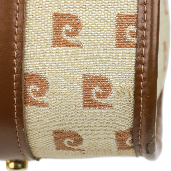 Pierre Cardin Brown Beige Monogram Canvas Barrel Bag