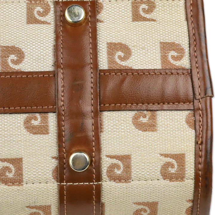 Pierre Cardin Brown Beige Monogram Canvas Barrel Bag