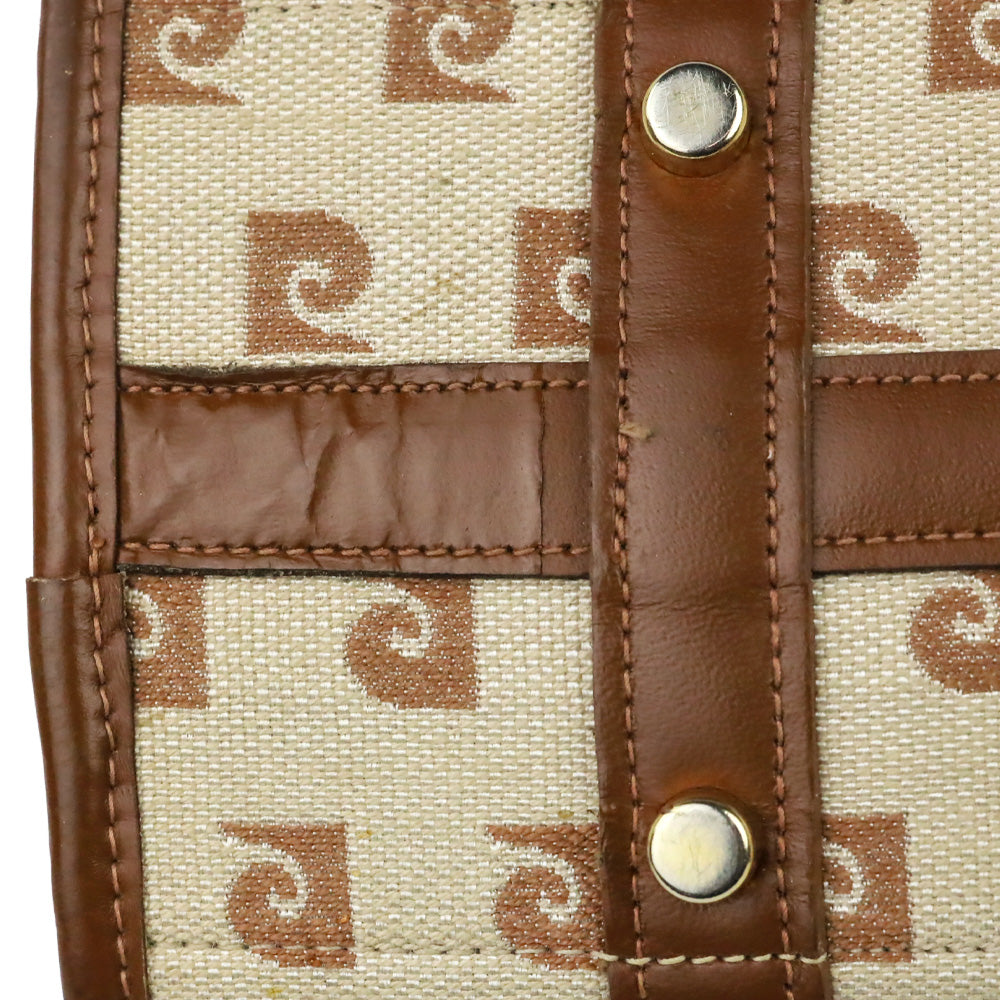 Pierre Cardin Brown Beige Monogram Canvas Barrel Bag