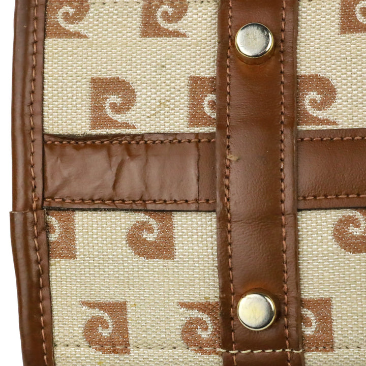 Pierre Cardin Brown Beige Monogram Canvas Barrel Bag