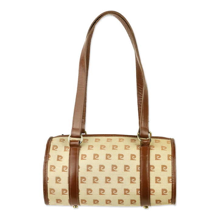 Pierre Cardin Brown Beige Monogram Canvas Barrel Bag