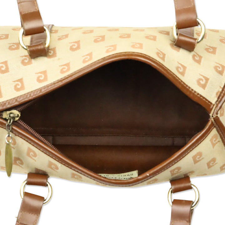 Pierre Cardin Brown Beige Monogram Canvas Barrel Bag