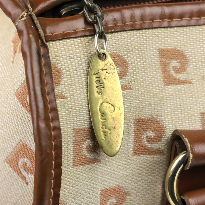 Pierre Cardin Brown Beige Monogram Canvas Barrel Bag