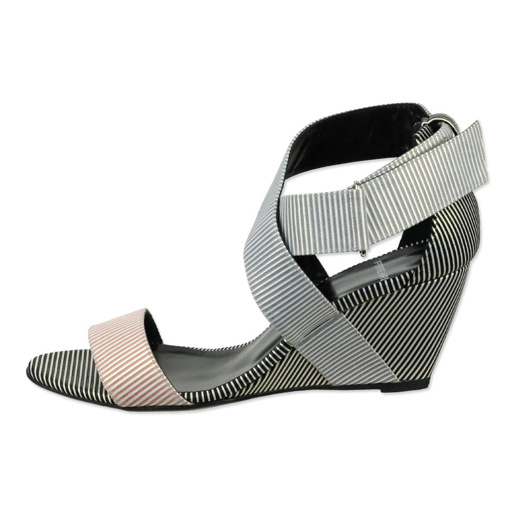 Pierre Hardy Multi White Stripe Suede Strap Wedge Sandal
