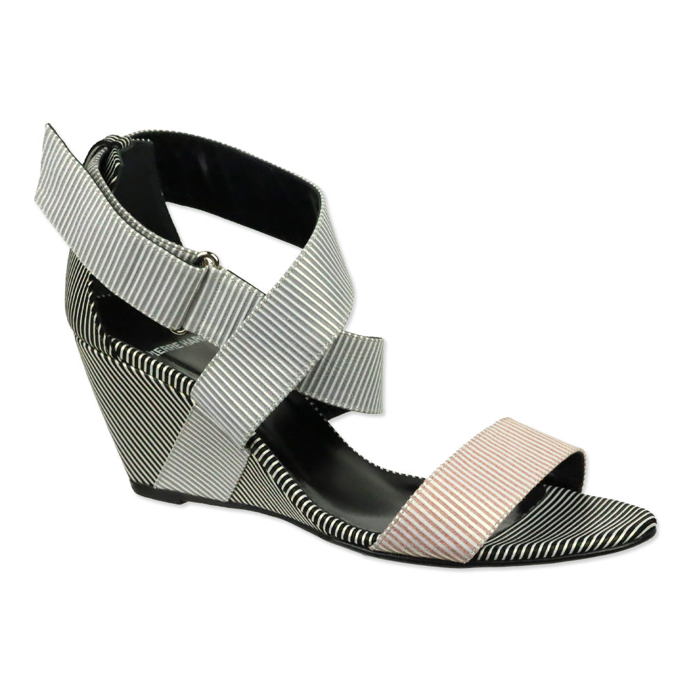 Pierre Hardy Multi White Stripe Suede Strap Wedge Sandal