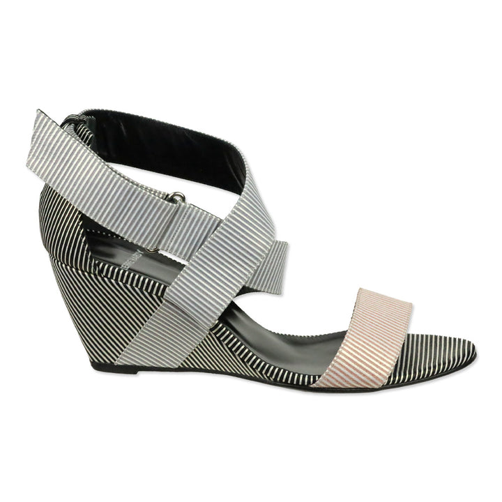 Pierre Hardy Multi White Stripe Suede Strap Wedge Sandal