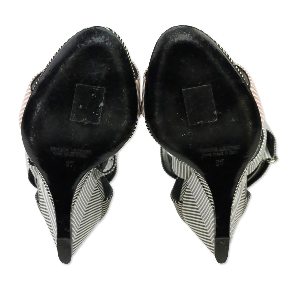 Pierre Hardy Multi White Stripe Suede Strap Wedge Sandal