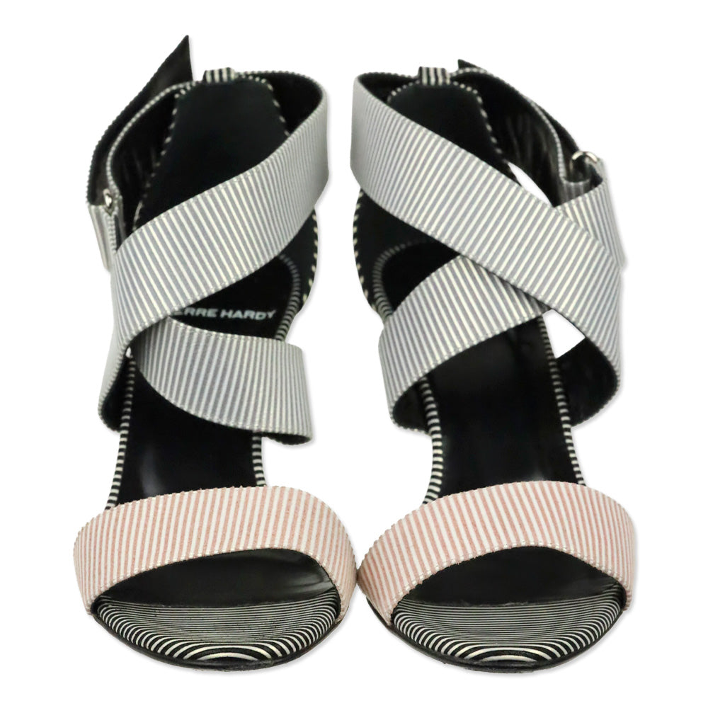 Pierre Hardy Multi White Stripe Suede Strap Wedge Sandal