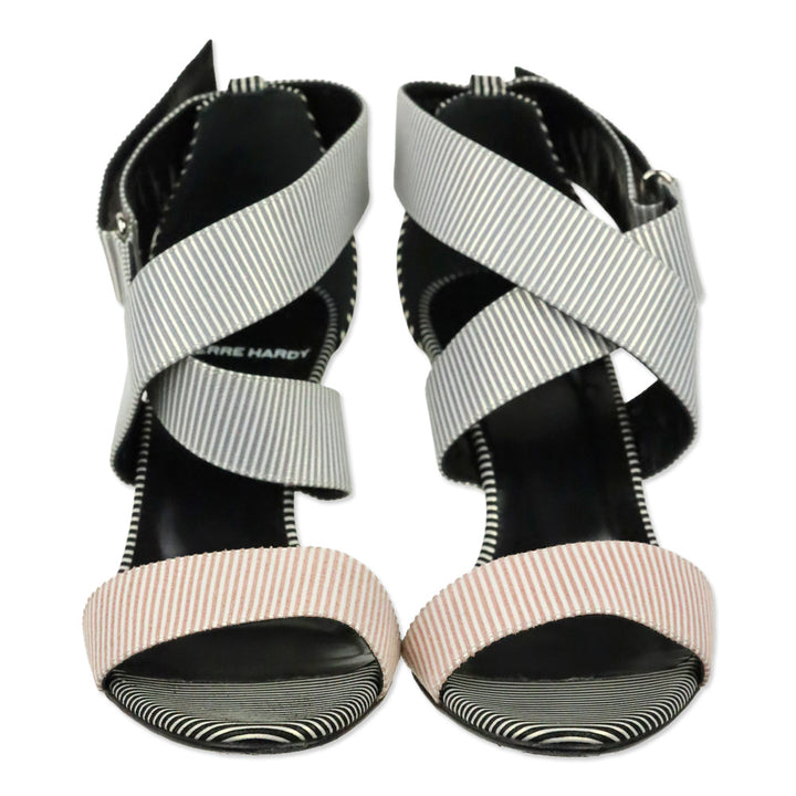 Pierre Hardy Multi White Stripe Suede Strap Wedge Sandal