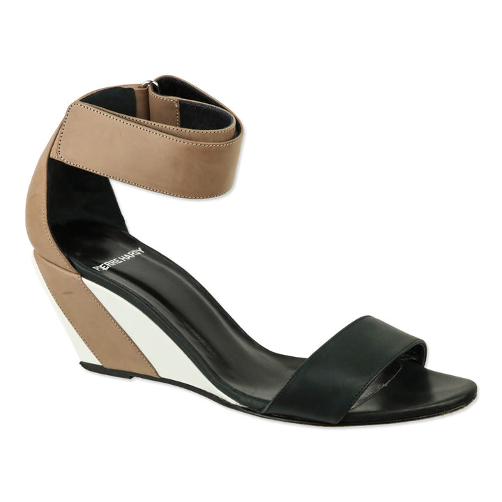 Pierre Hardy Natural/White/Black Leather Low Wedge Sandals