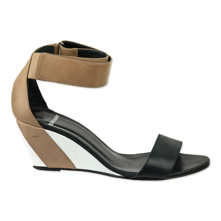 Pierre Hardy Natural/White/Black Leather Low Wedge Sandals