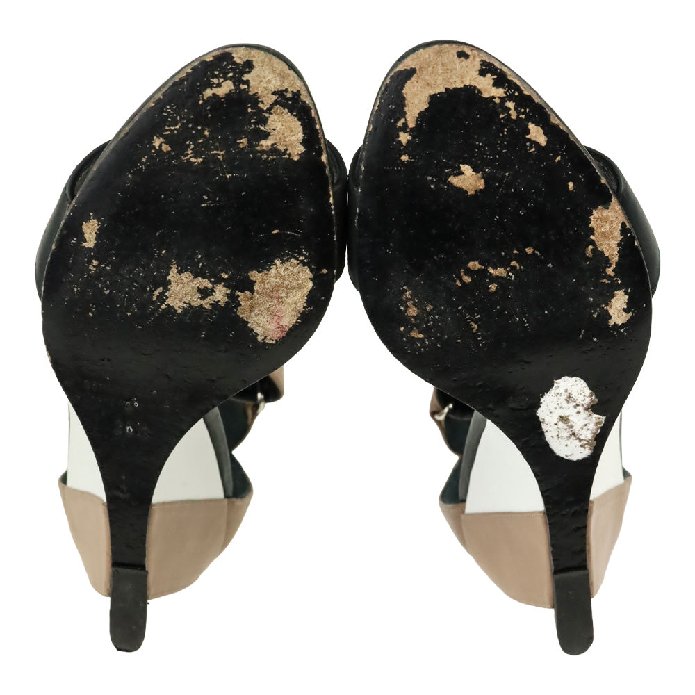 Pierre Hardy Natural/White/Black Leather Low Wedge Sandals