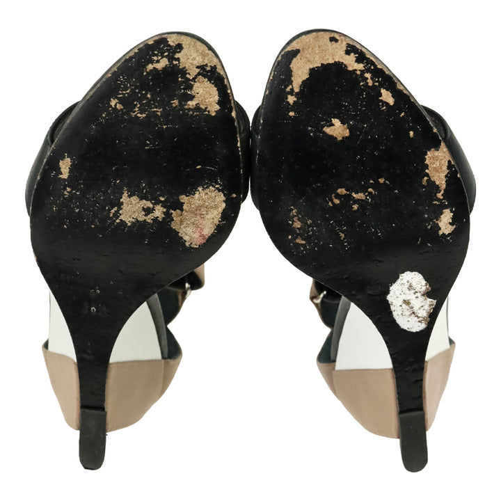 Pierre Hardy Natural/White/Black Leather Low Wedge Sandals