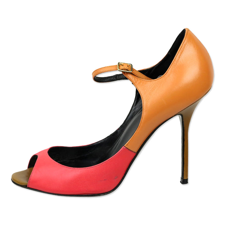 Pierre Hardy Trico Orange Kid Leather Mary Jane Peep Toe Pump